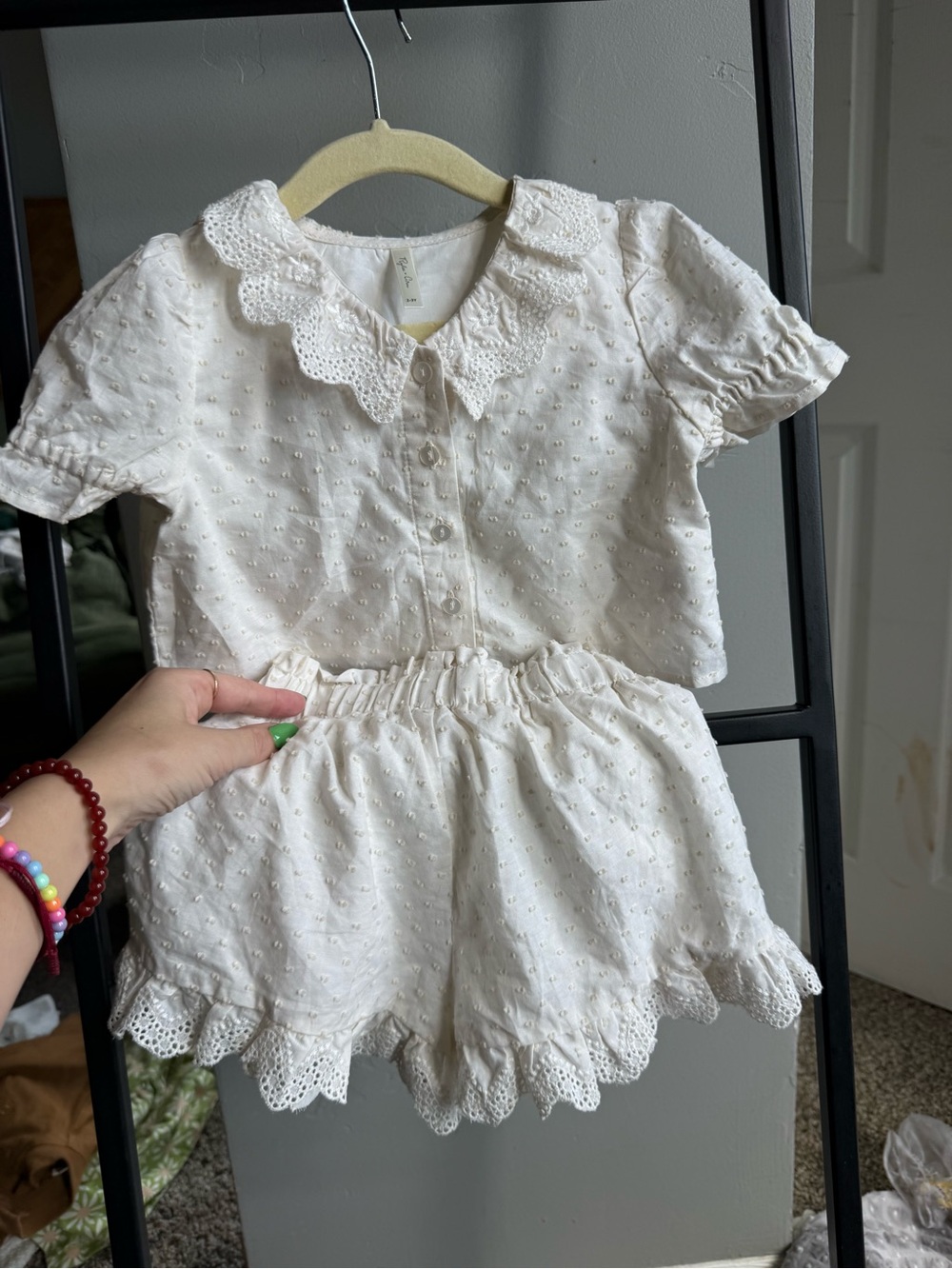 Rylee + Cru White Swiss Dot Lace Blouse & Shorts Set 2-3Y